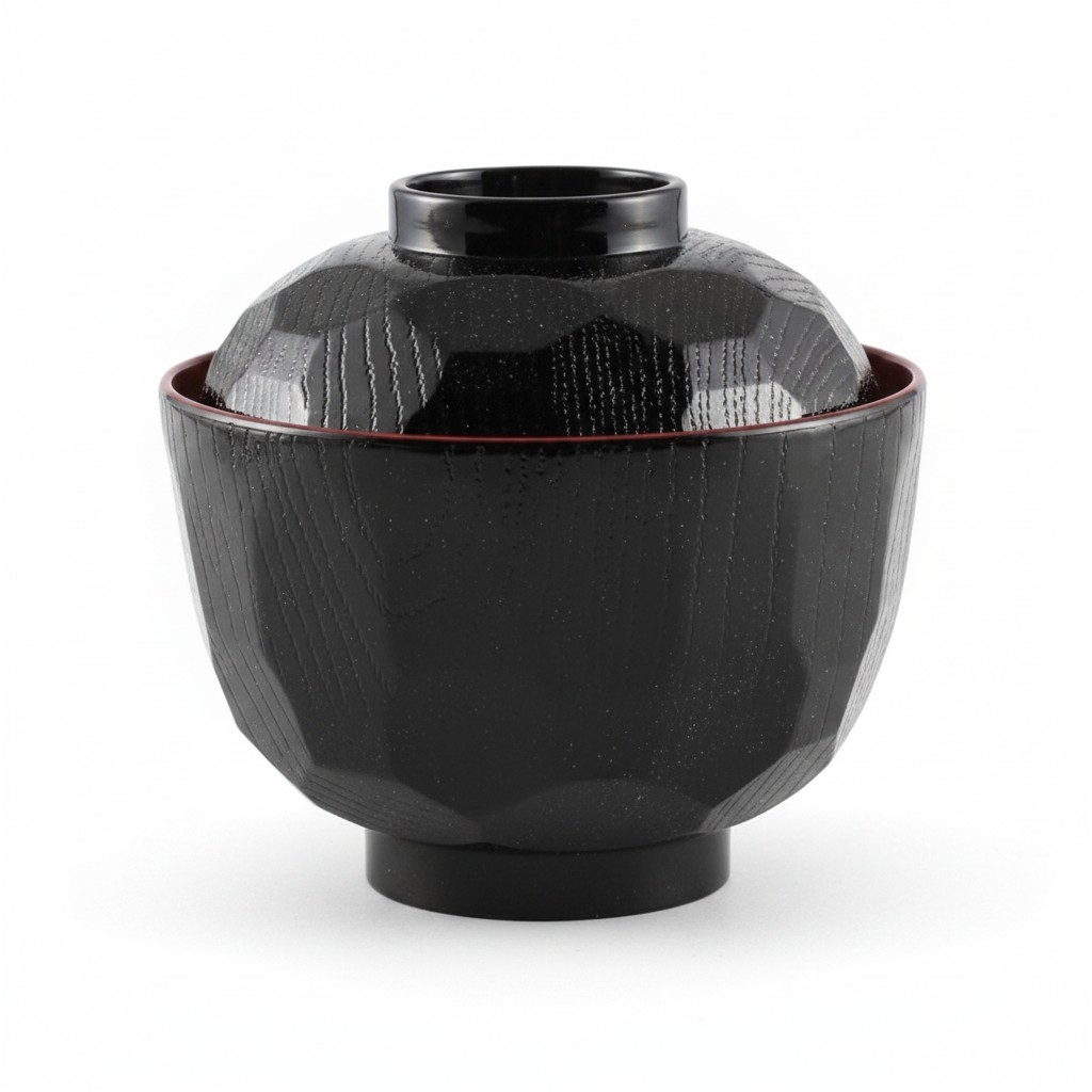 Bol japonais à soupe miso avec couvercle en résine noire traditionnelle japonaise