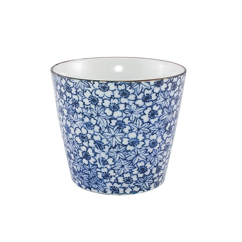 Bols à soba japonais en céramique bleue décorés de motifs floraux