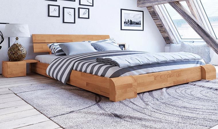 Lit japonais Kobe bas en bois de hêtre massif naturel, design épuré et zen