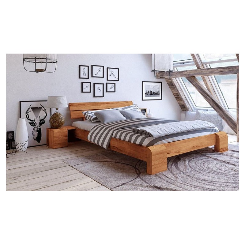 Lit japonais Kobe haut en bois de hêtre massif naturel, design épuré et zen