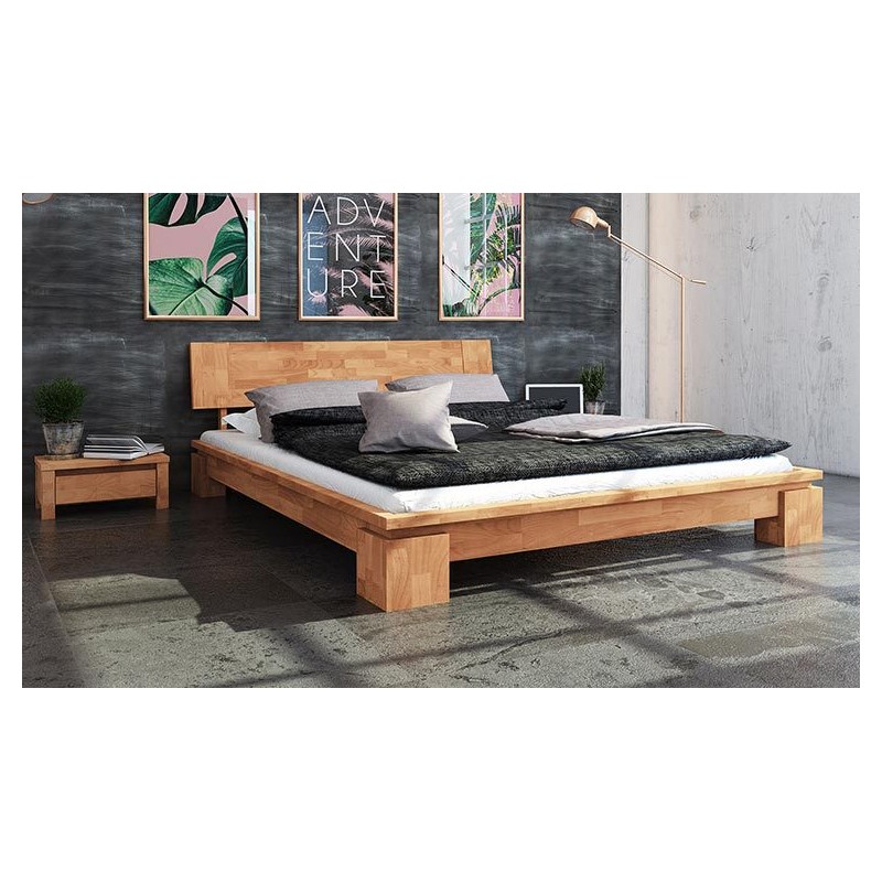 Lit japonais Tsuri bas en bois de hêtre massif naturel, design épuré et zen