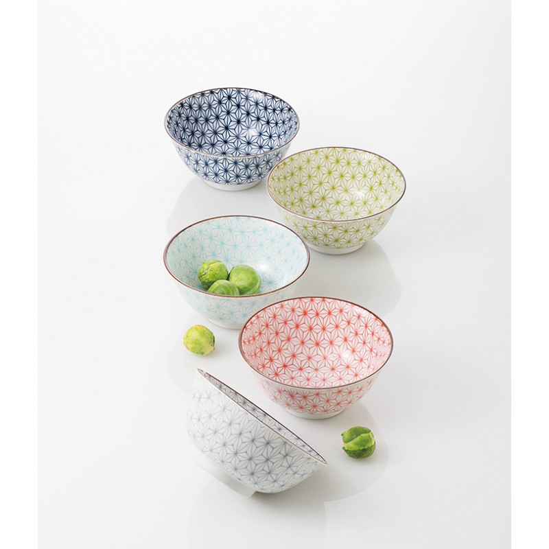 Set de cinq bols japonais en céramique décorés de motifs Sachiko traditionnels