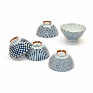 Set de 5 bols à riz japonais – Céramique bleue traditionnelle