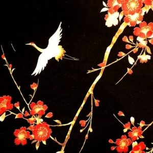 Yukata japonais motifs fleurs et grues