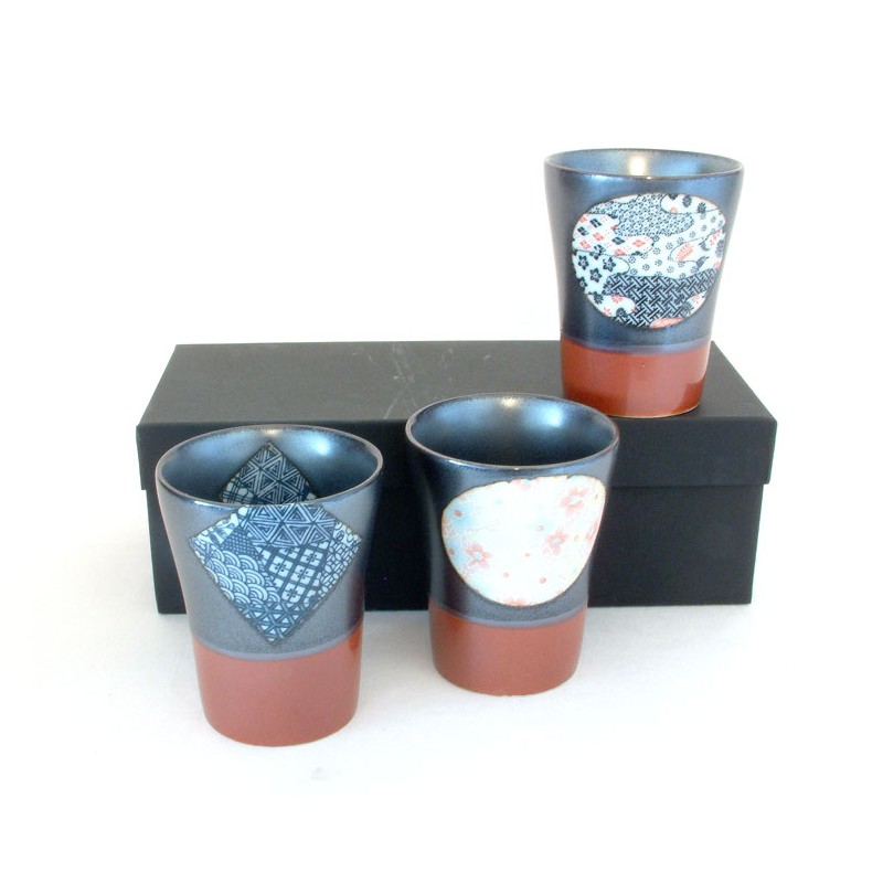 Set de 3 verres à thé en céramique japonaise, finition traditionnelle