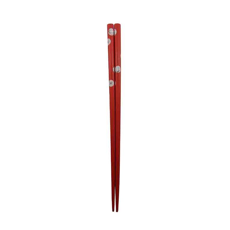 Paire de baguettes japonaises rouges décorées de motifs de lanternes traditionnelles, longueur 22,5 cm
