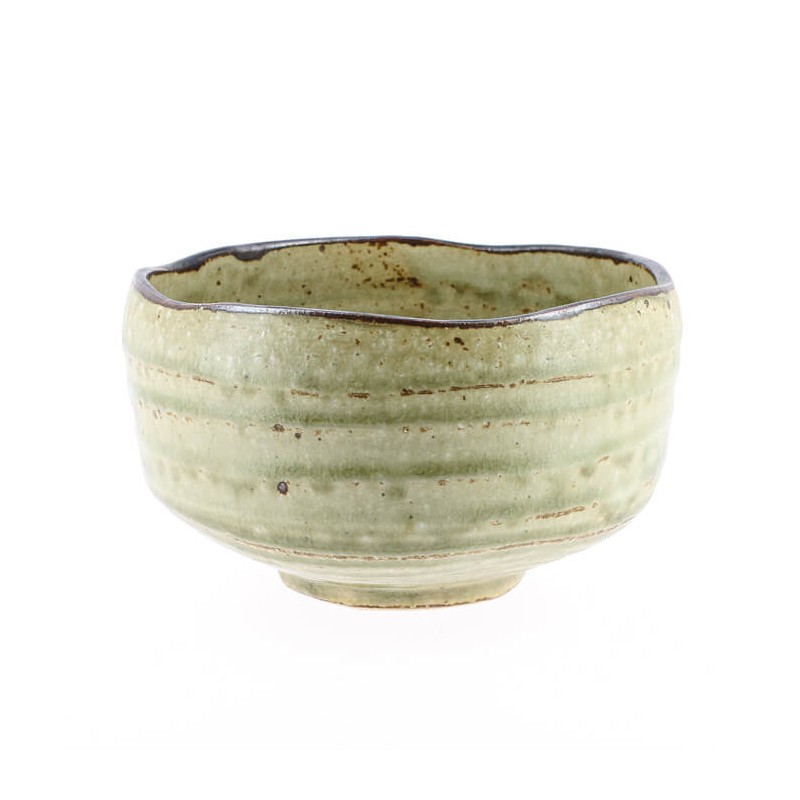 Bol à matcha japonais en céramique verte, finition artisanale