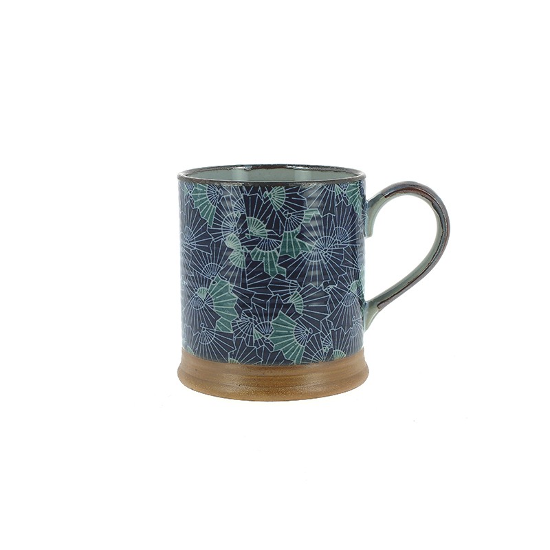 Mug en céramique japonaise motifs éventails bleu