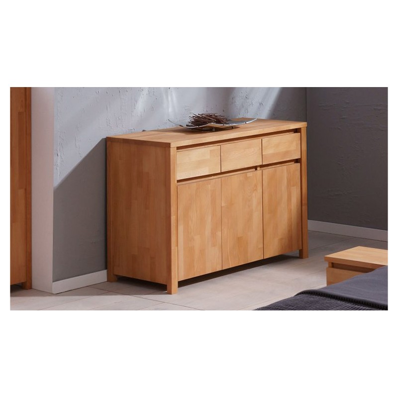 Commode japonaise Tsuri en bois naturel avec trois tiroirs, design épuré et zen