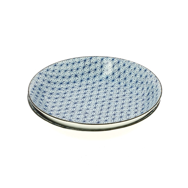Set de deux assiettes japonaises en céramique bleue décorées d’un motif étoile Hoshi