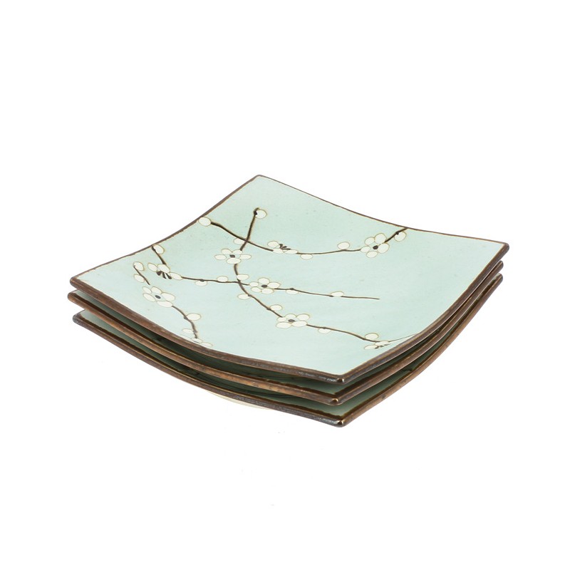 Set de trois plats à sushi japonais en céramique émaillée beige