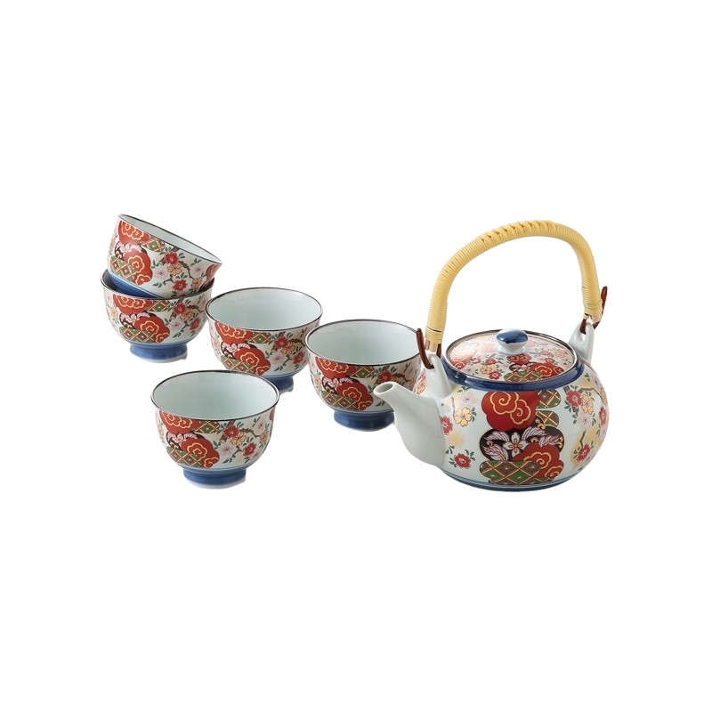 Service à thé japonais en porcelaine comprenant une théière et des tasses assorties