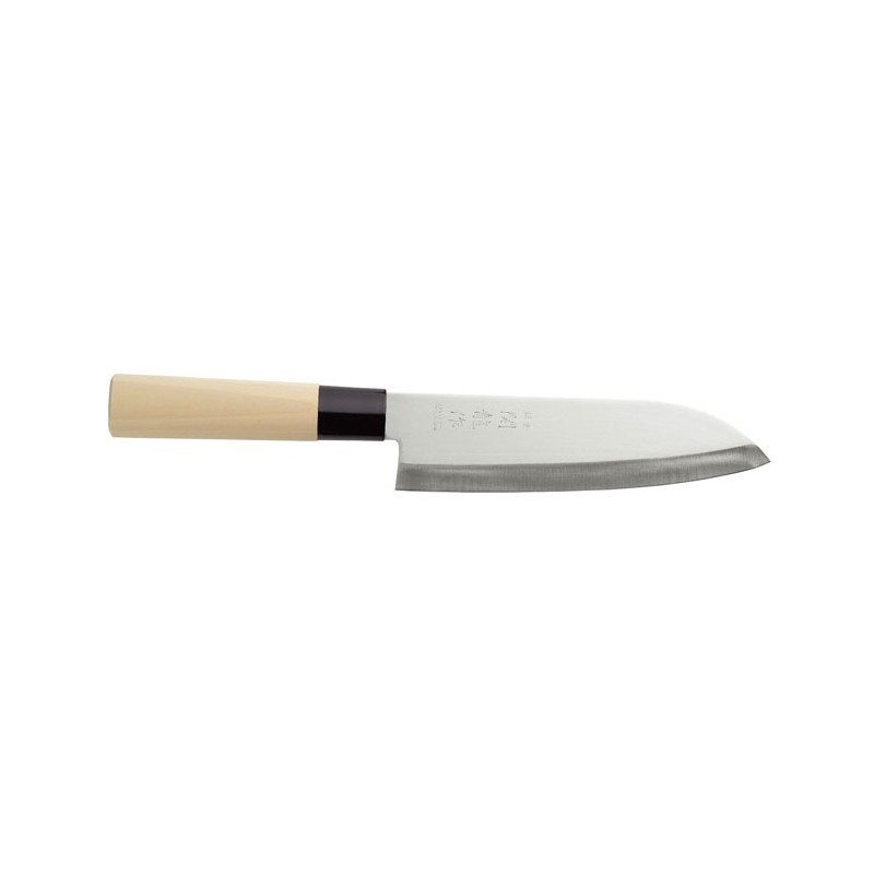 Couteau japonais Santoku avec manche en bois et lame en acier inoxydable