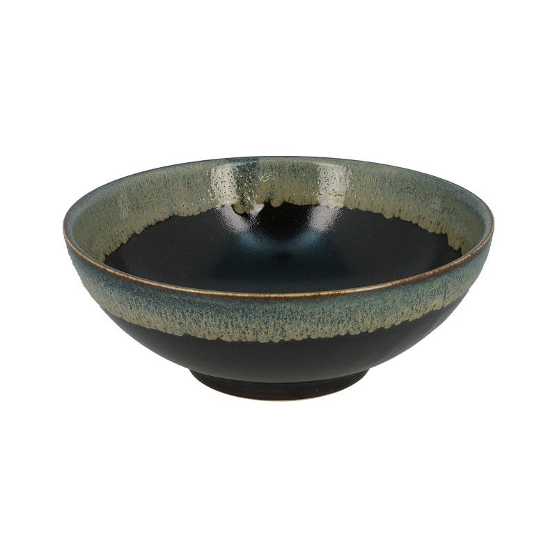 Grand bol japonais en céramique vert et noir, diamètre 21,4 cm
