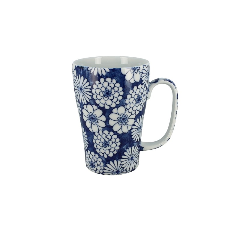 Grand mug japonais en céramique décoré de motifs de fleurs