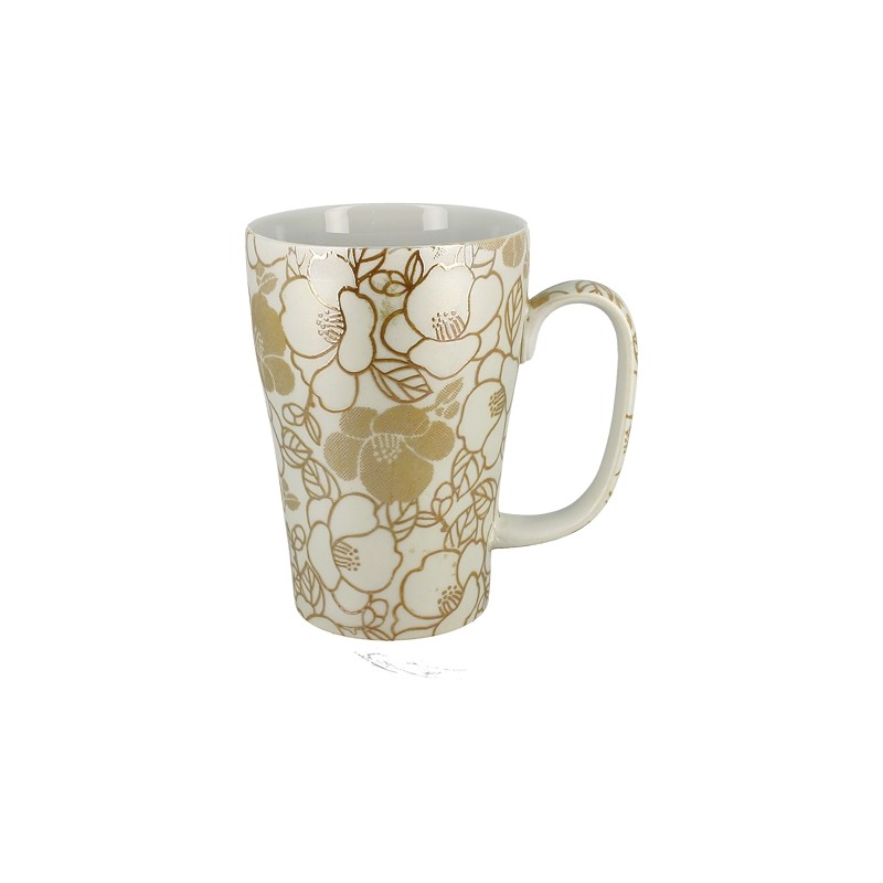 Grand mug japonais en céramique de couleur or, décoré de motifs fleurs