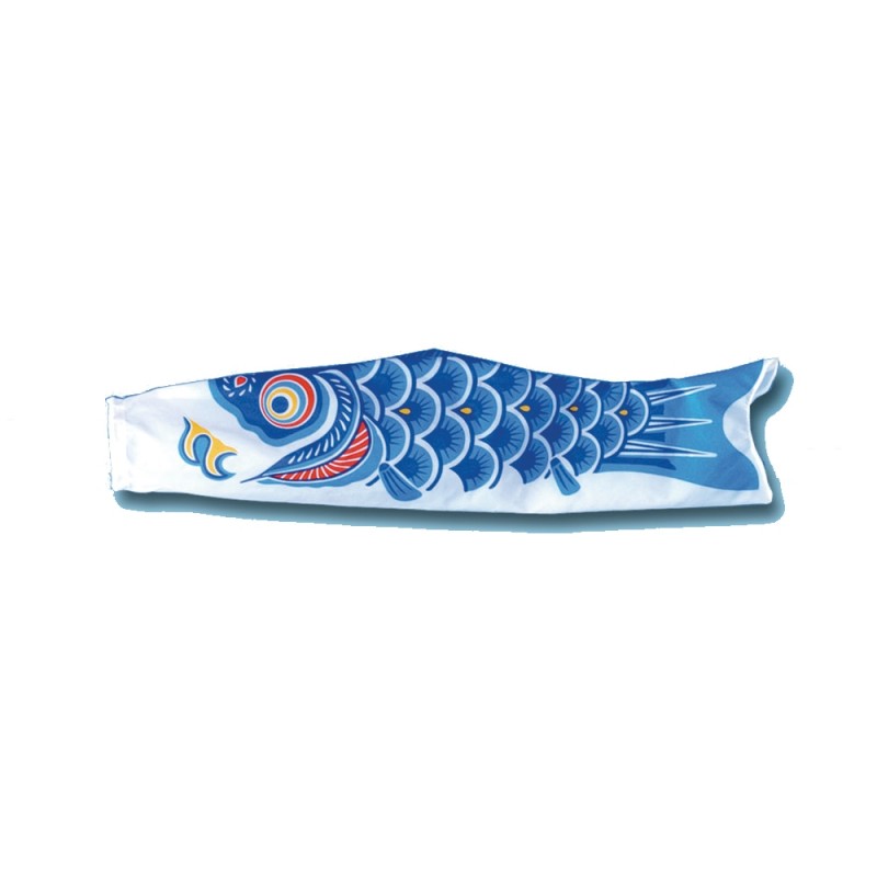 Koinobori japonais bleu de 60 cm en forme de carpe koi, manche à air traditionnelle