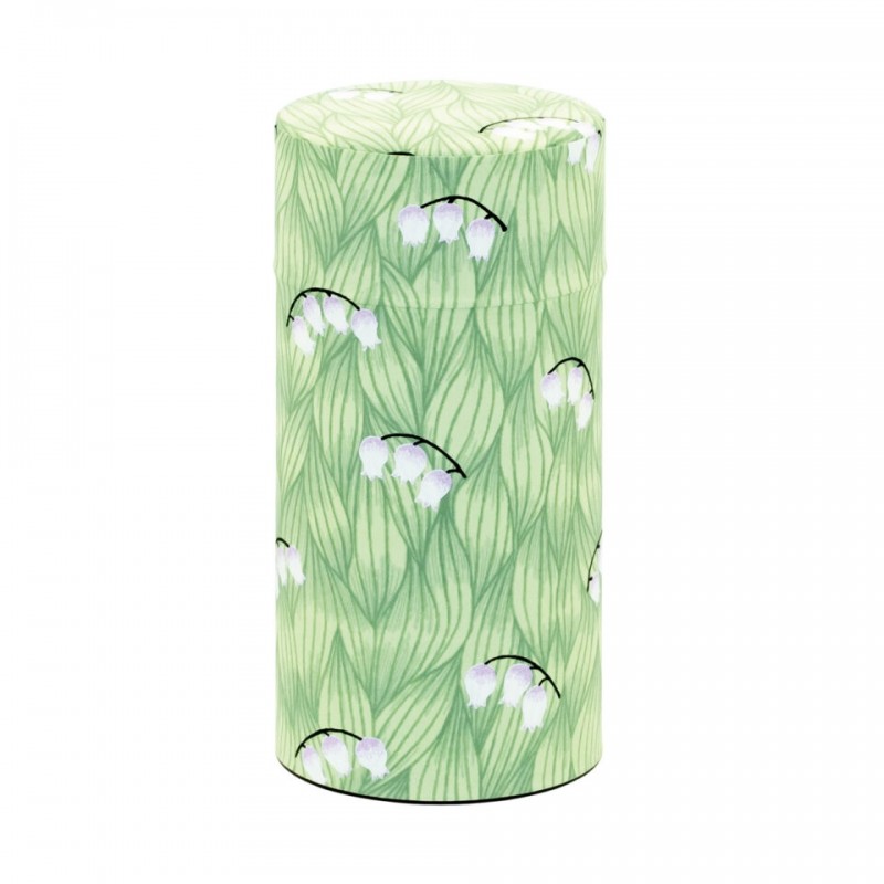 Boîte à thé japonaise en métal recouvert de papier washi décoré de motifs de muguet