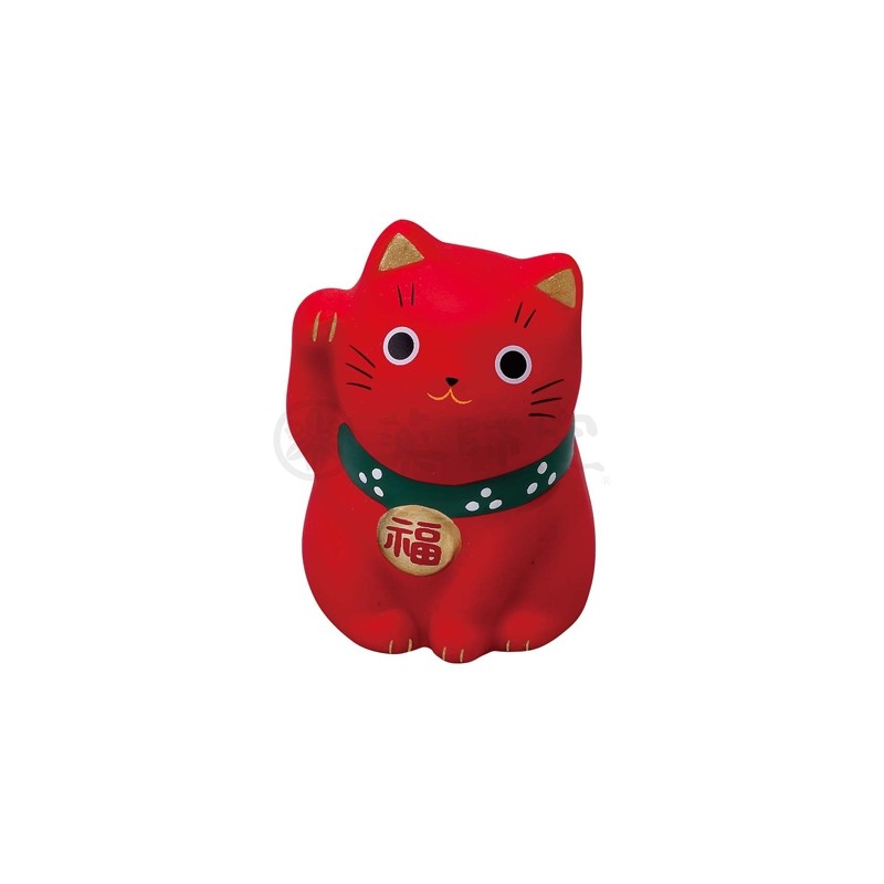 Mini Maneki‑neko rouge en céramique, petit chat japonais porte‑bonheur associé à la protection et à la réussite