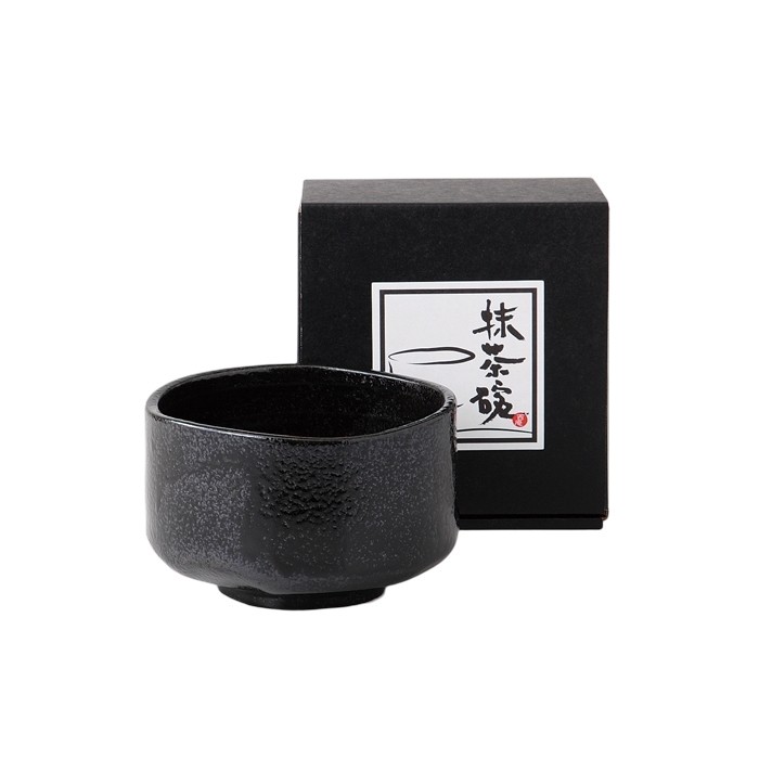 Bol à matcha japonais en céramique noire, finition artisanale