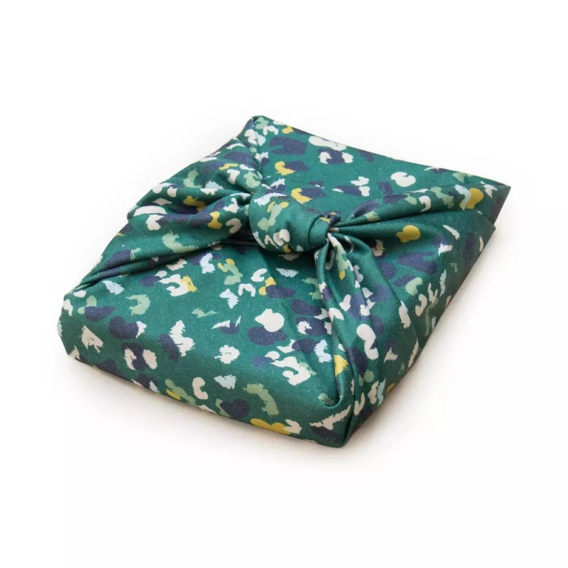 Furoshiki vert foncé en tissu, carré d’emballage réutilisable