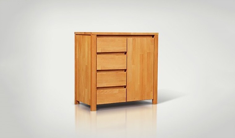 Commode japonaise Tsuri en bois naturel avec 1 porte et 4 tiroirs, design épuré et zen