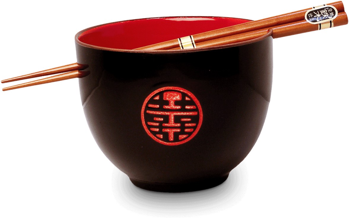 Bol à soba japonais en céramique noir et rouge