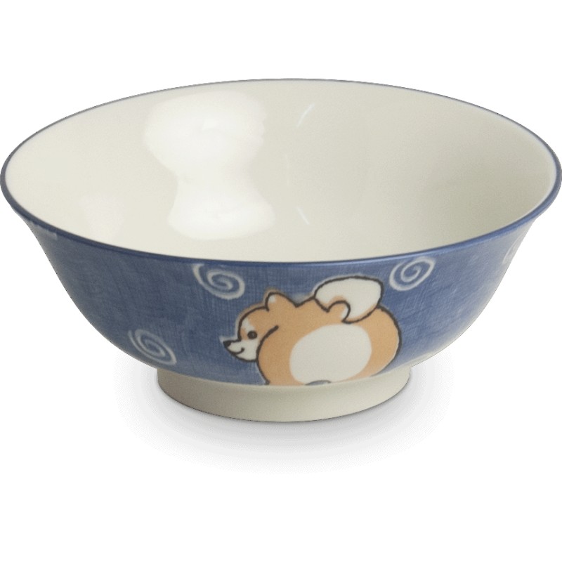 Grand bol japonais en porcelaine décoré de motifs Shiba Inu, idéal pour ramen
