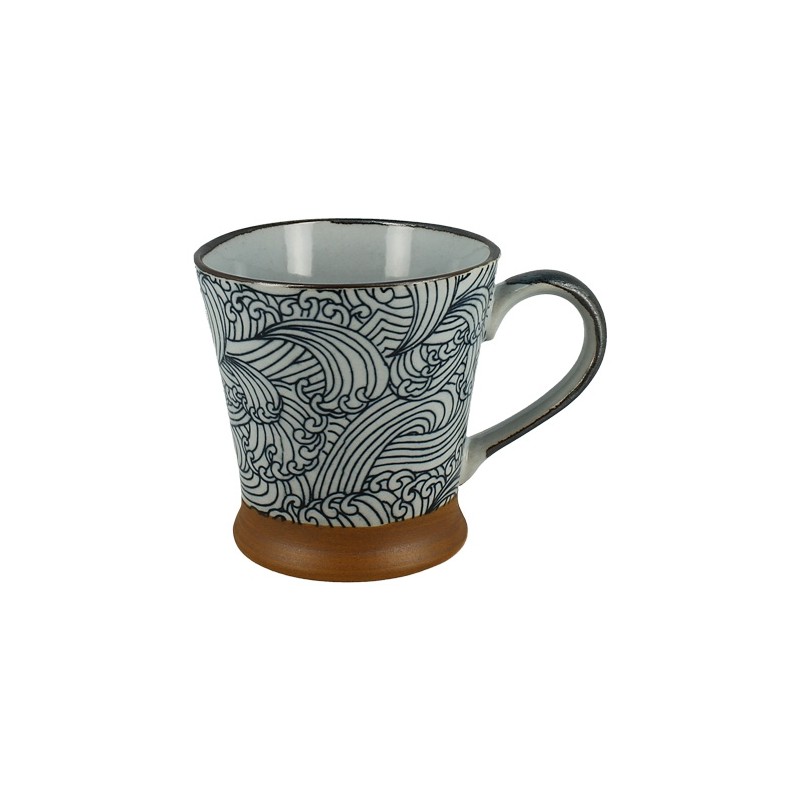 Petit mug japonais en céramique décoré de motifs vagues