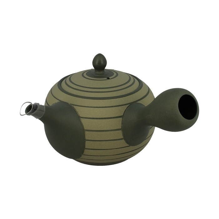 Théière Tokoname en céramique beige décorée de lignes gravées, capacité 0,5 litre