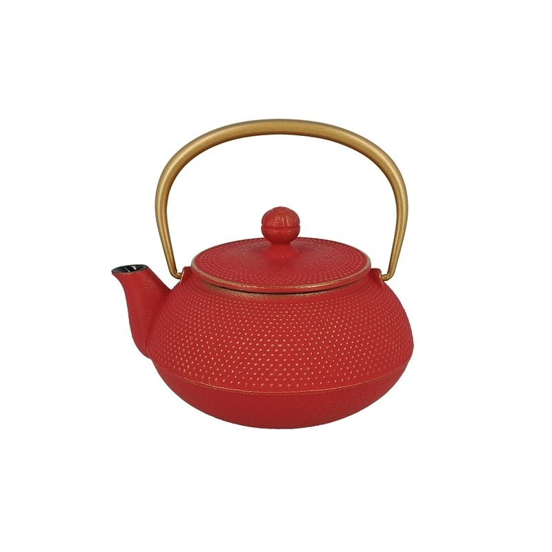 Théière japonaise en fonte rouge, modèle Arare de la marque Iwachu, capacité 0,6 litre