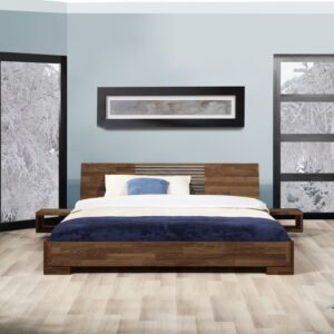 Lit japonais Shizen bas Chêne massif Brun