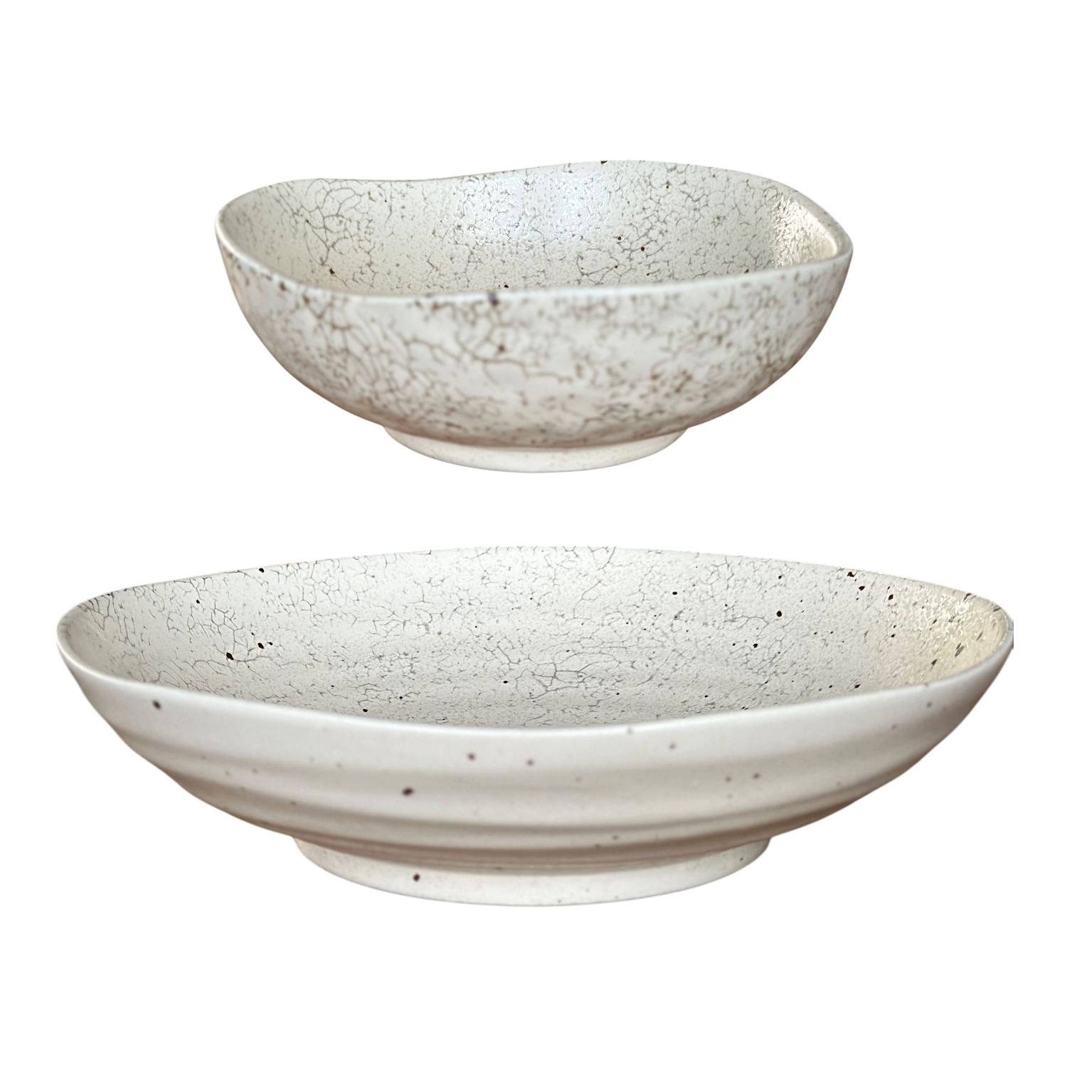 Set de deux bols japonais en céramique blanc et beige avec émaillage craquelé