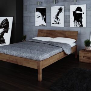 Lit japonais Shizen haut chêne massif brun