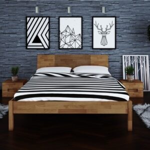 Lit japonais Shizen haut chêne massif café