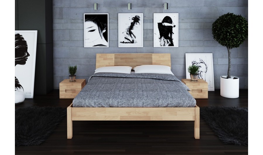 Lit japonais Shizen haut en bois massif blanchi, design épuré et naturel