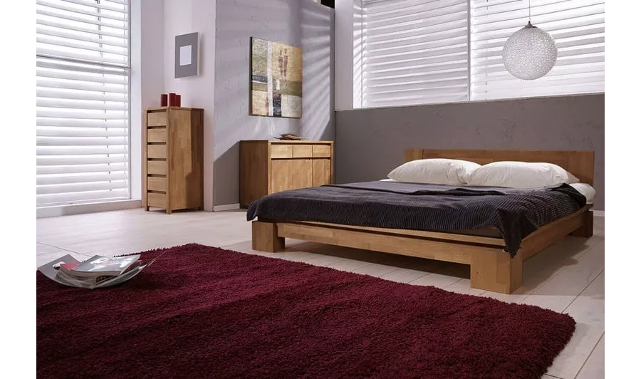 Lit japonais Tsuri en chêne massif coloris café, design épuré et zen