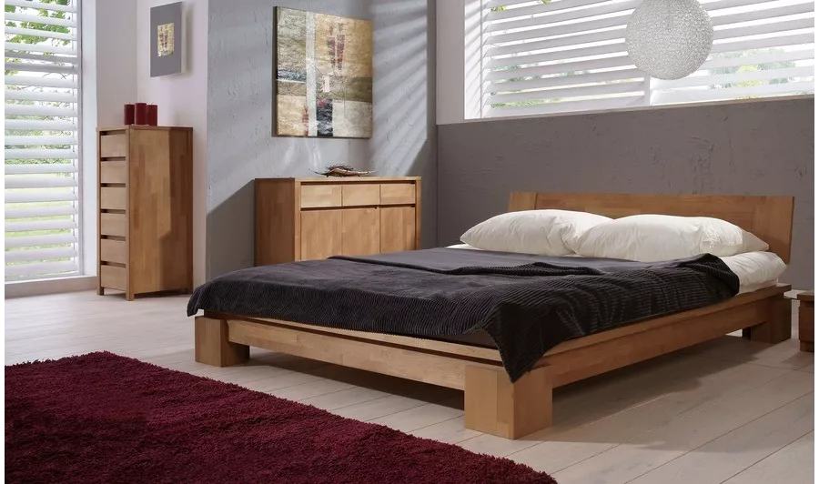 Lit Tsuri bas chêne massif café avec meubles