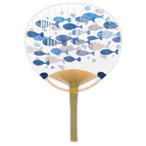 Eventail Uchiwa blanc poissons