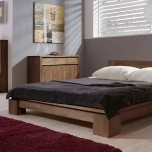 Lit japonais Tsuri bas chêne massif brun