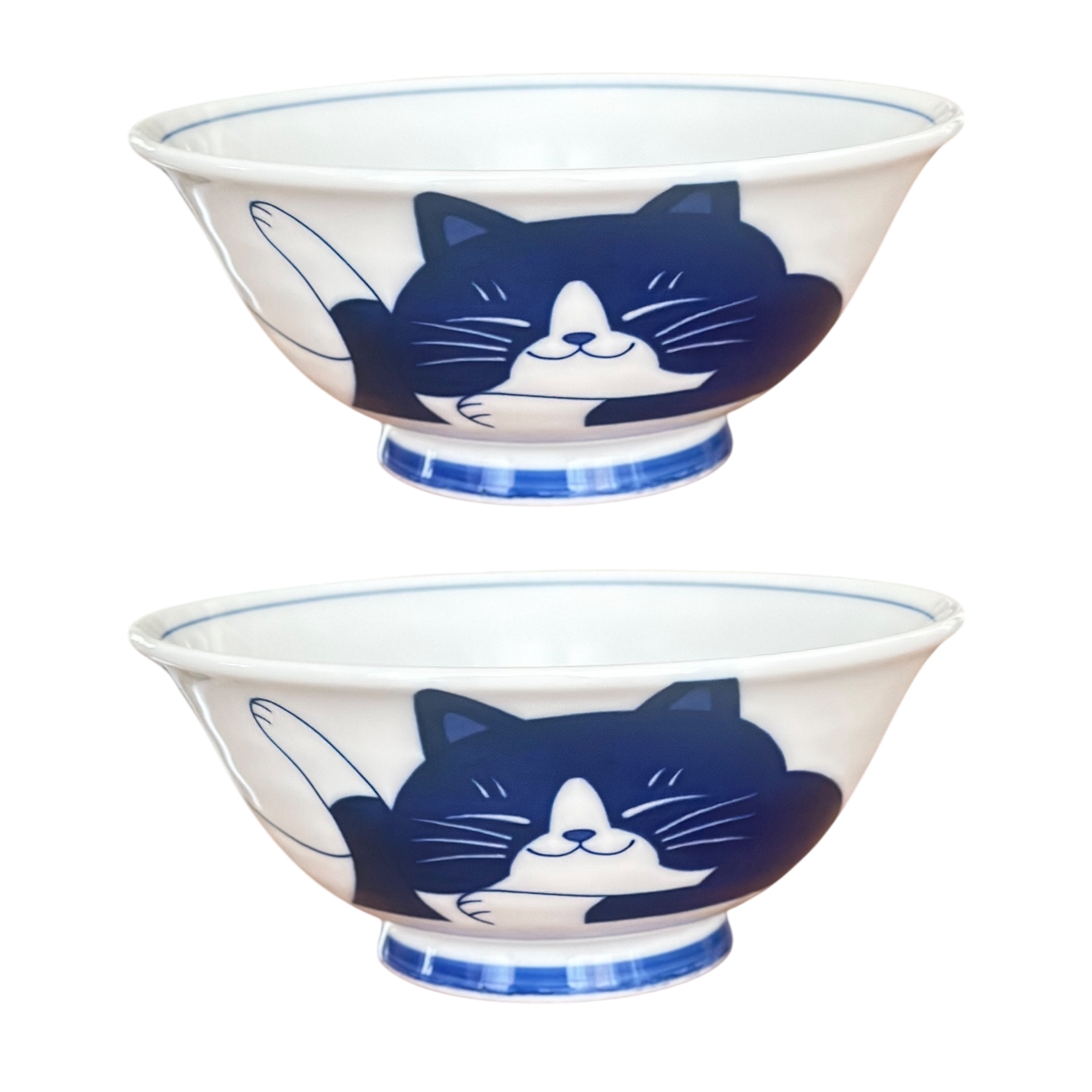 Set de 2 bols japonais en porcelaine décorés de motifs chats, avec deux paires de baguettes