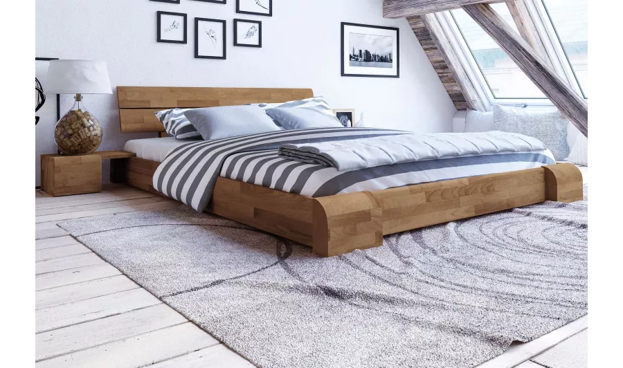 Lit japonais Kobe bas en chêne massif coloris café, design épuré et zen