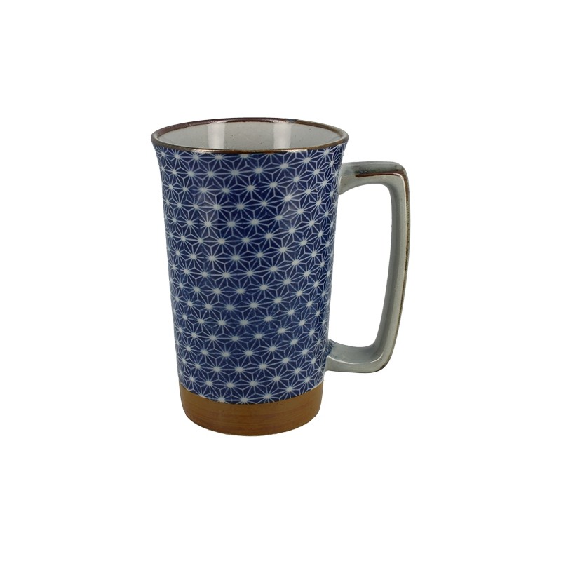 Grand mug japonais en céramique de couleur bleu marine, décoré de motifs étoiles