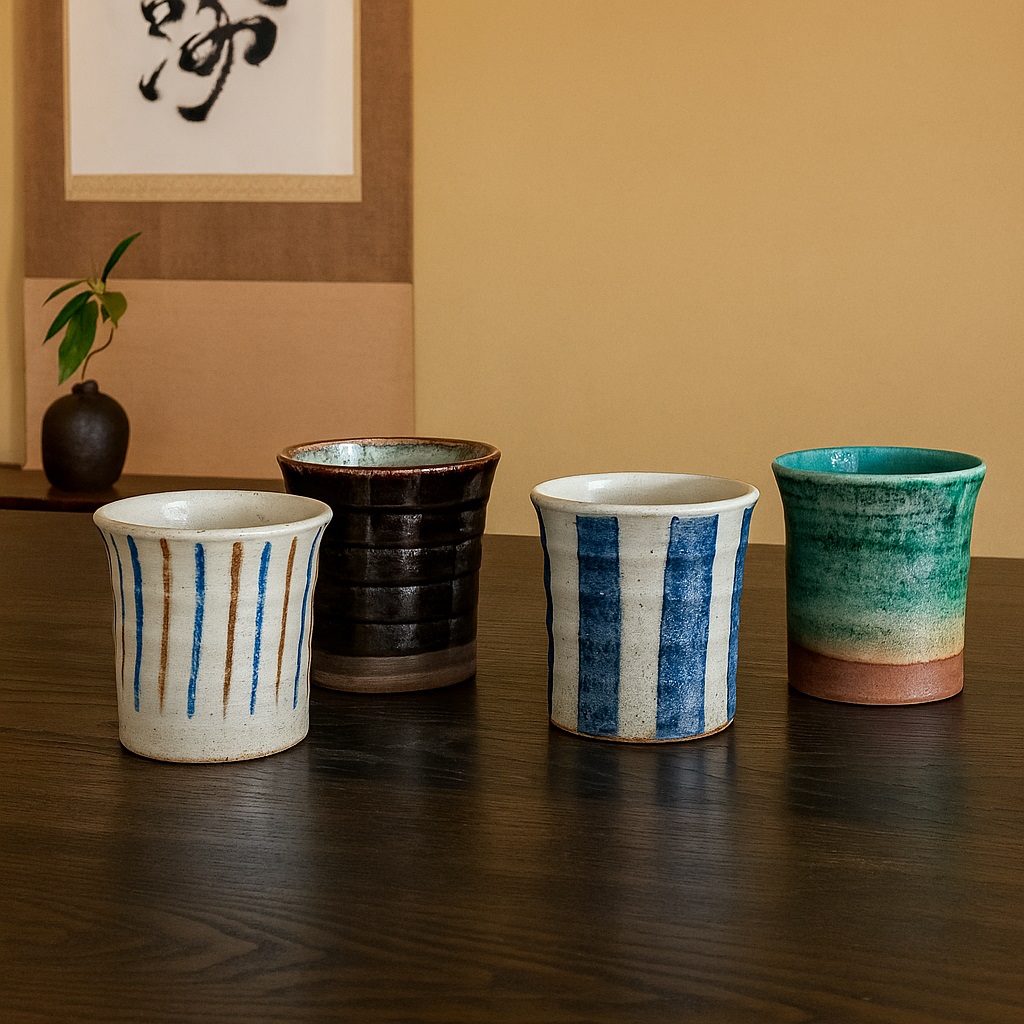 Set de 4 verres à thé japonais Togusa en céramique, hauteur 7,4 cm