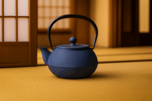 Théière japonaise Arare bleu sur tatamis