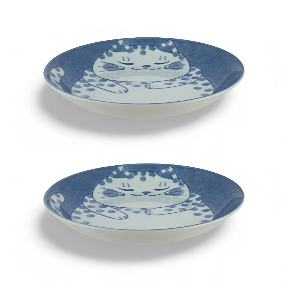 Set de deux plats japonais en céramique décorés de chats Buchi