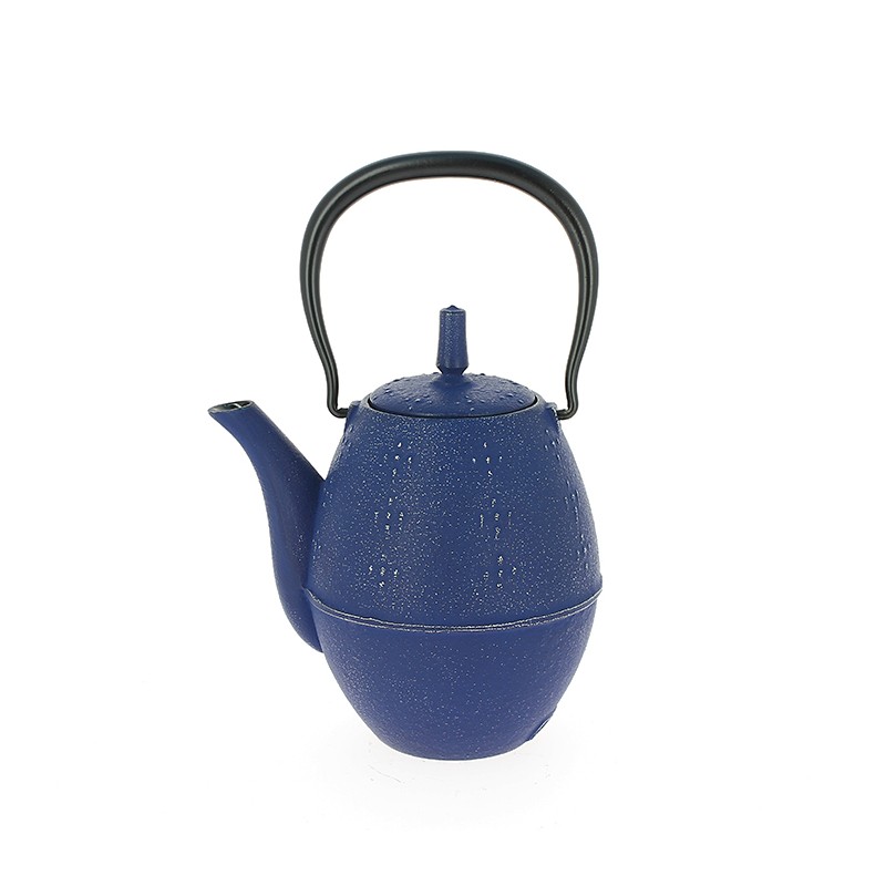 Théière japonaise en fonte bleue, 0,8 L, fabrication Iwachu, avec relief traditionnel