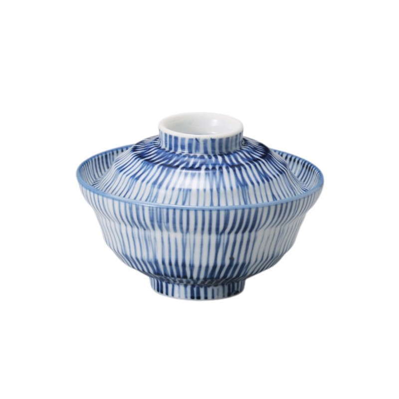 Bol japonais en céramique bleu avec couvercle assorti