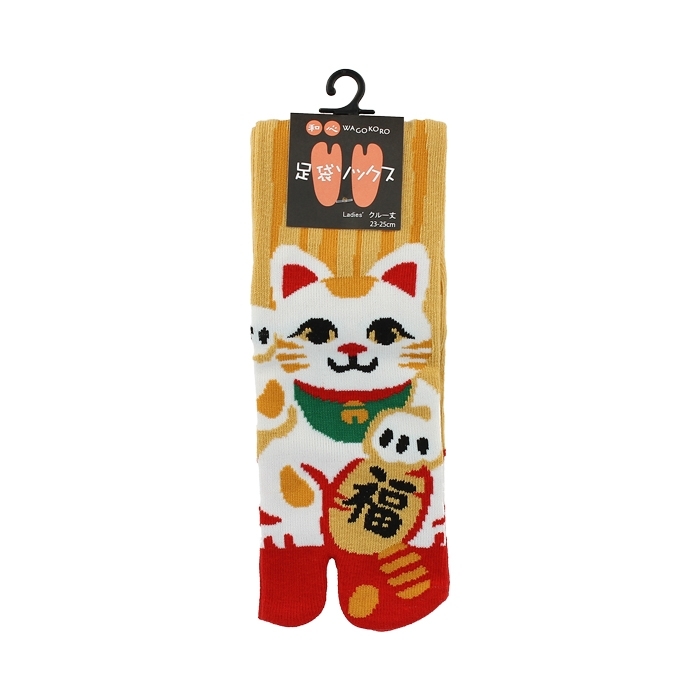 Chaussettes japonaises Tabi décorées d’un motif Maneki Neko porte‑bonheur