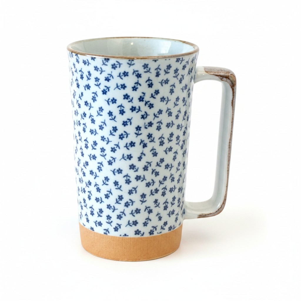 Grand mug japonais décoré de petites fleurs en céramique